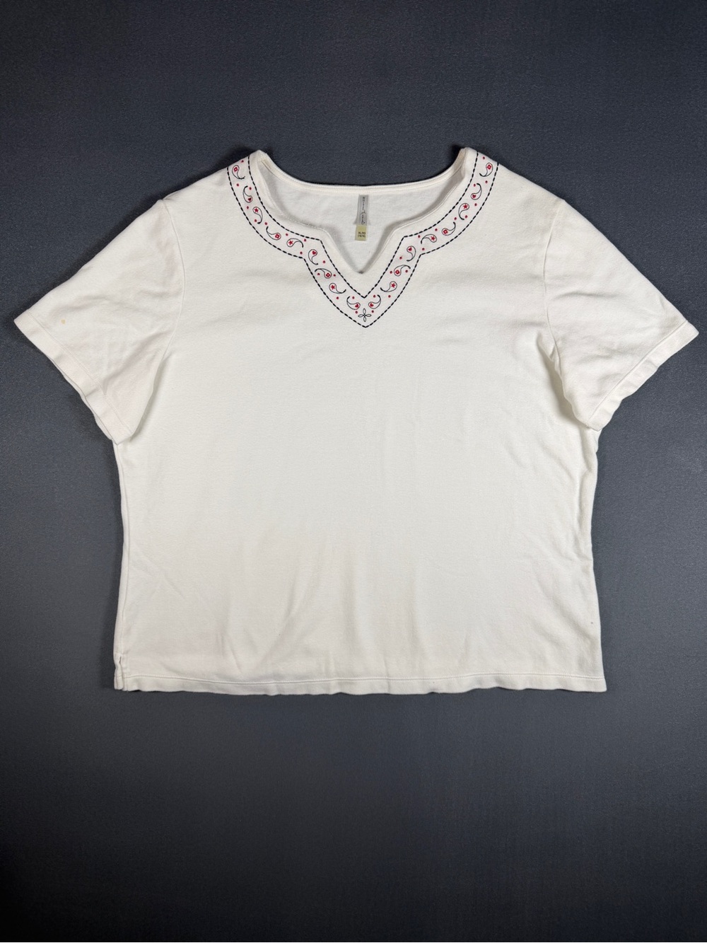 White Stag 100% Cotton White Tee with Embroidered Collar Detailing